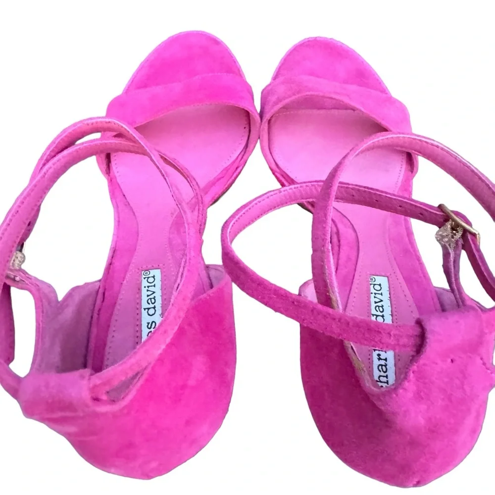 Charles David Made in Italy Pink Suede Leather Platform Stiletto Heel Sandal
